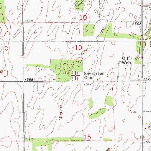 Topographic Map of Evergreen Cemetery, OK