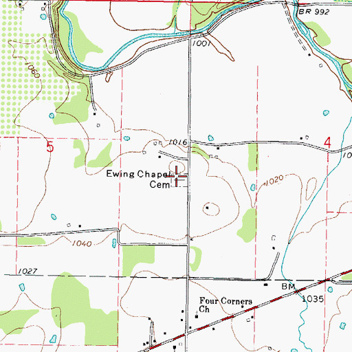 Topographic Map of Ewing Chapel Cemetery, OK