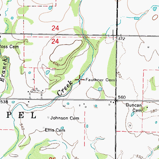Topographic Map of Faulkner Cemetery, OK