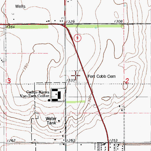 Topographic Map of Fort Cobb Cemetery, OK