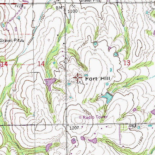 Topographic Map of Fort Hill, OK