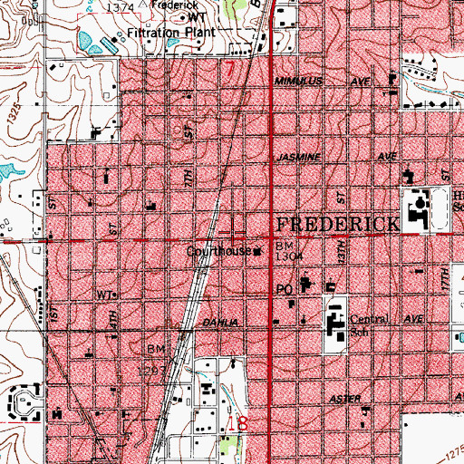 Topographic Map of Frederick, OK
