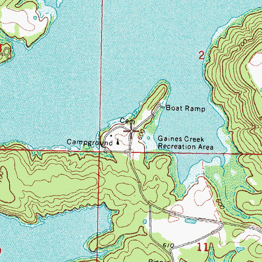 Topographic Map of Gaines Creek Recreation Area, OK