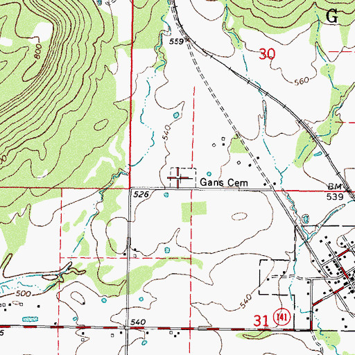 Topographic Map of Gans Cemetery, OK