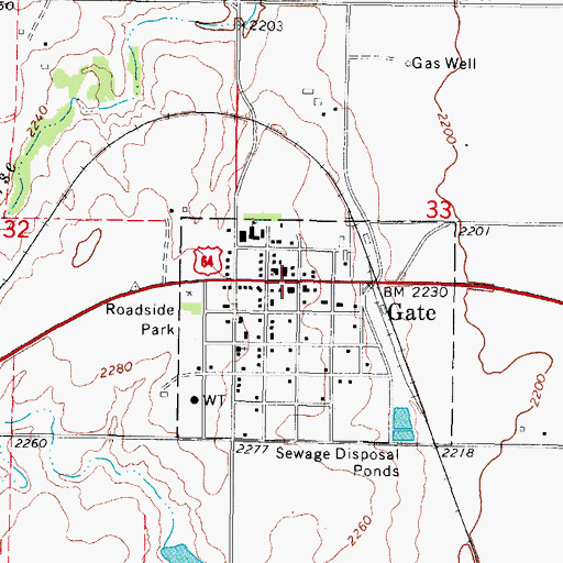 Topographic Map of Gate, OK
