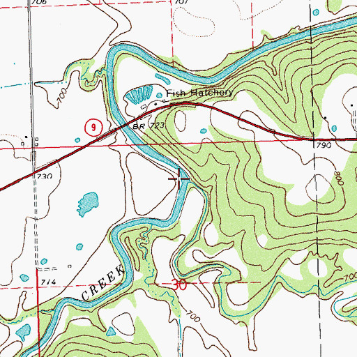 Topographic Map of Greasy Creek, OK