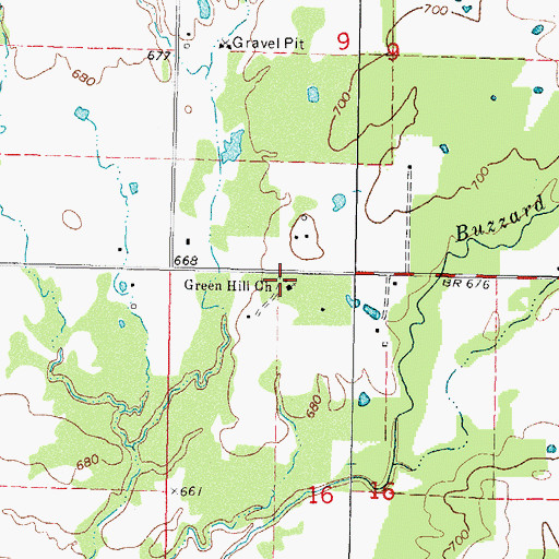 Topographic Map of Green Hill Church, OK