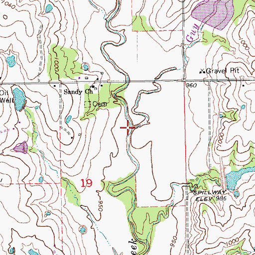 Topographic Map of Guy Creek, OK