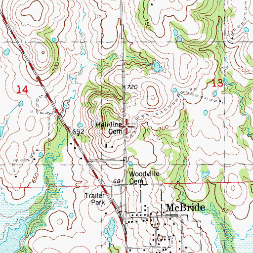 Topographic Map of Hainline Cemetery, OK