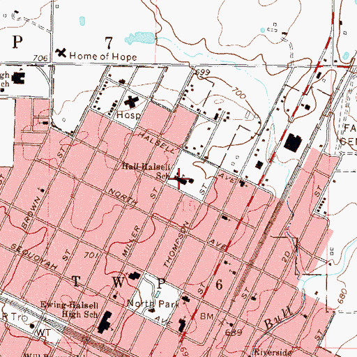 Topographic Map of Hall - Halsell Elementary School, OK