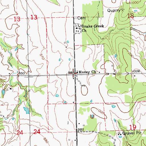 Topographic Map of Haney Church, OK
