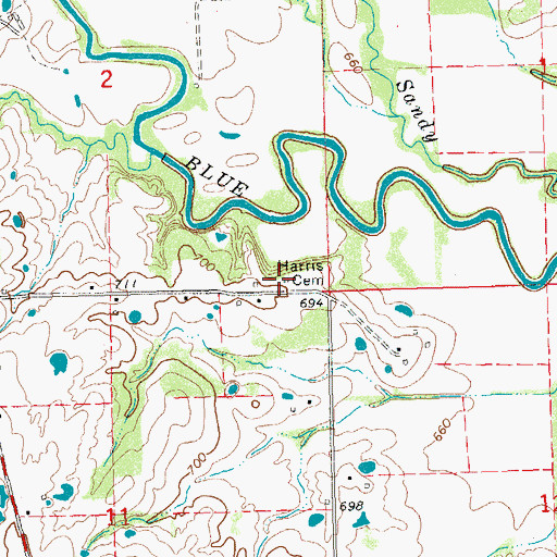 Topographic Map of Harris Cemetery, OK