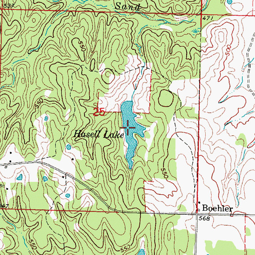 Topographic Map of Hasell Lake, OK