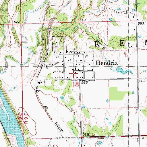 Topographic Map of Hendrix, OK