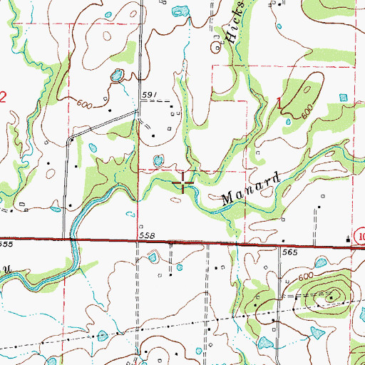 Topographic Map of Hicks Branch, OK