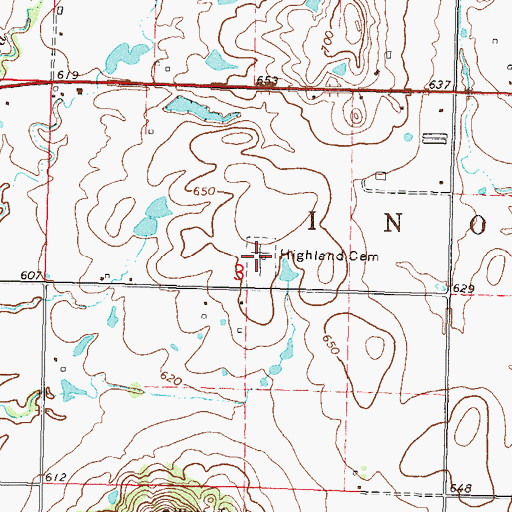 Topographic Map of Highland Cemetery, OK