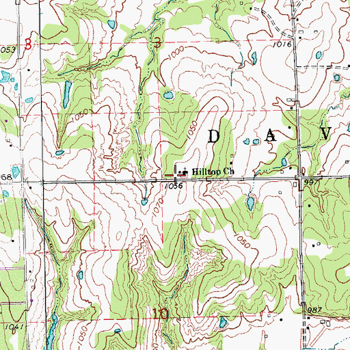 Topographic Map of Hilltop Church, OK