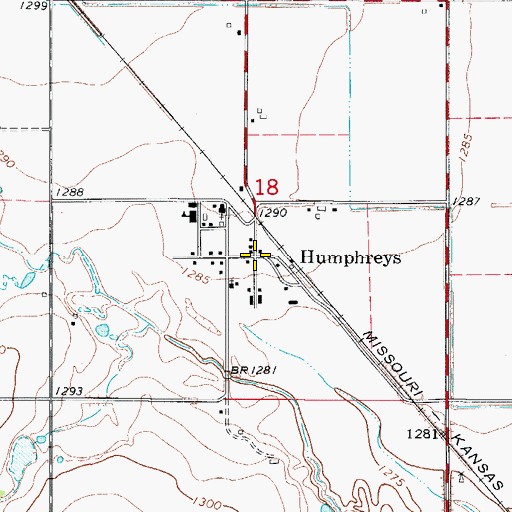 Topographic Map of Humphreys, OK