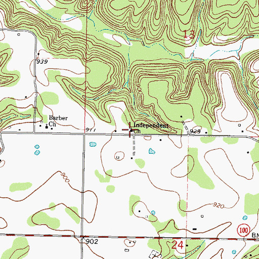 Topographic Map of Independent Church, OK