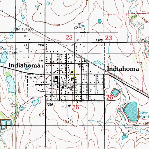 Topographic Map of Indiahoma, OK