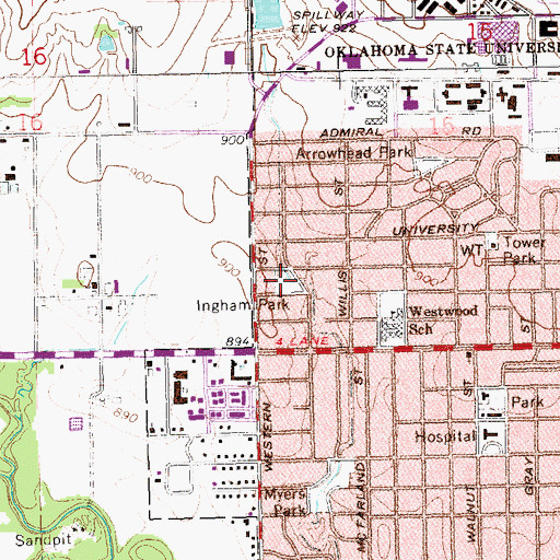 Topographic Map of Ingham Park, OK