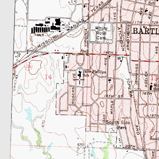 Topographic Map of Jane Phillips Elementary School, OK