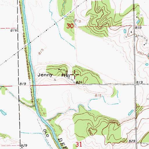 Topographic Map of Jenny Hill, OK