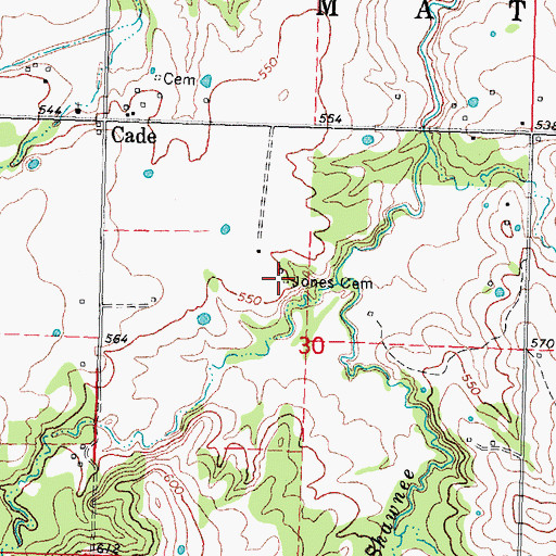 Topographic Map of Jones Cemetery, OK