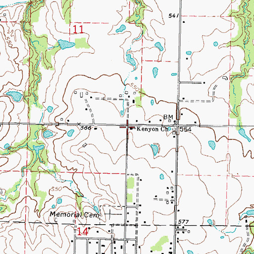Topographic Map of Kenyon Church, OK