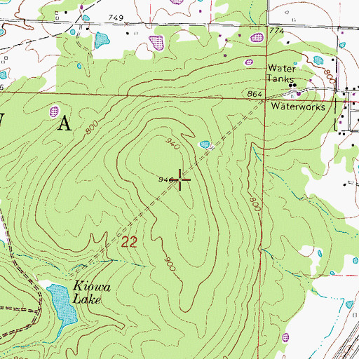Topographic Map of Kiowa Hill, OK