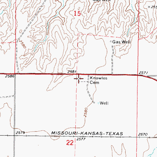 Topographic Map of Knowles Cemetery, OK