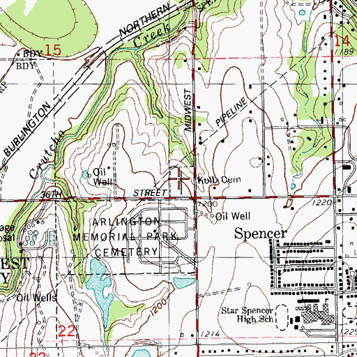 Topographic Map of Kolb Cemetery, OK