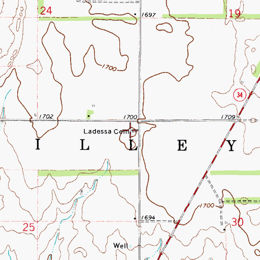 Topographic Map of Ladessa Cemetery, OK
