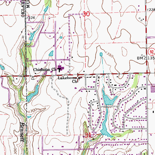 Topographic Map of Lakehoma Church, OK