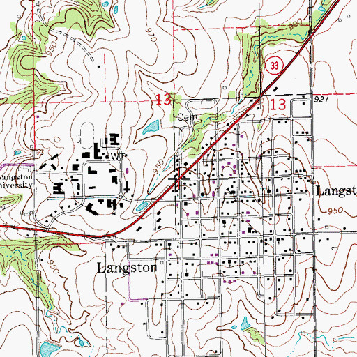 Topographic Map of Langston, OK
