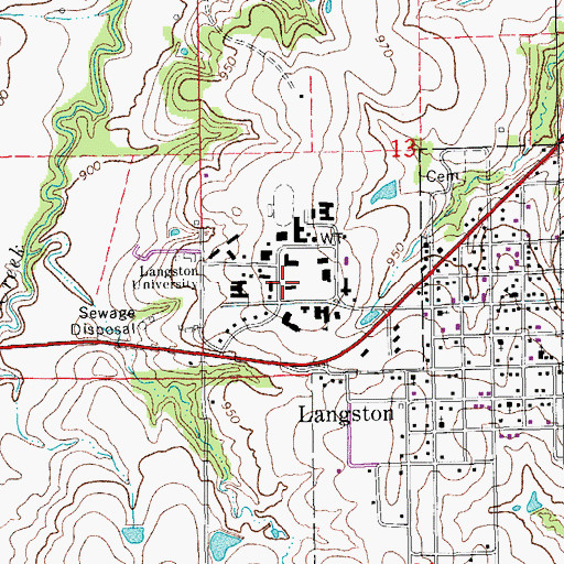 Topographic Map of Langston University, OK