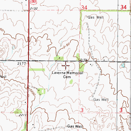 Topographic Map of Laverne Memorial Cemetery, OK