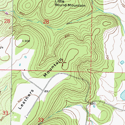 Topographic Map of Leathers Mountain, OK