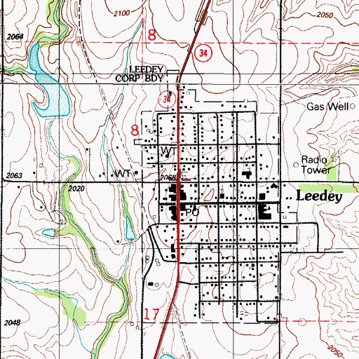 Topographic Map of Leedey, OK