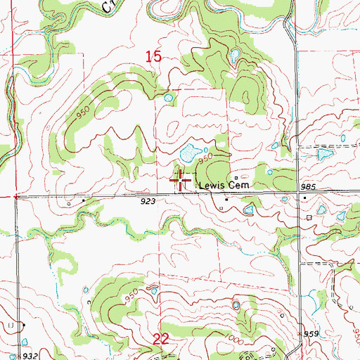 Topographic Map of Lewis Cemetery, OK
