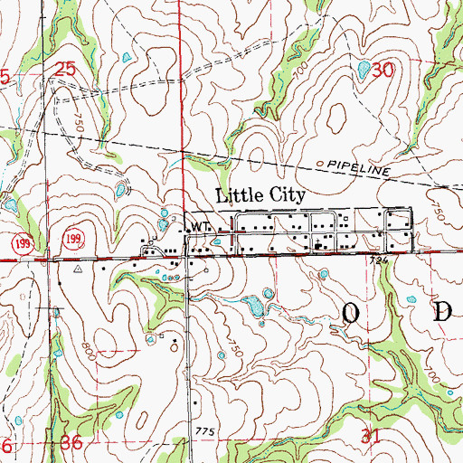 Topographic Map of Little City, OK