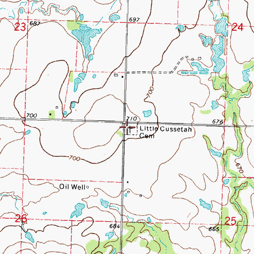 Topographic Map of Little Cussetah Cemetery, OK