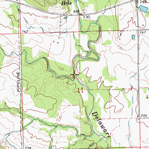 Topographic Map of Little Delaware Creek, OK