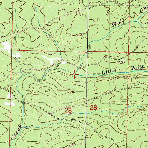 Topographic Map of Little Wolf Creek, OK