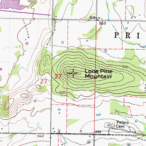 Topographic Map of Lone Pine Mountain, OK