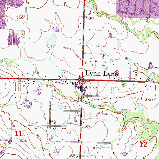 Topographic Map of Lynn Lane, OK