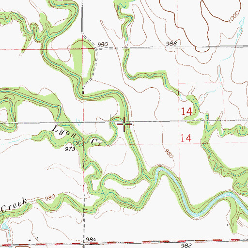 Topographic Map of Lyon Creek, OK