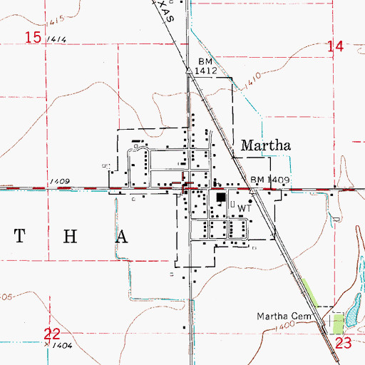 Topographic Map of Martha, OK