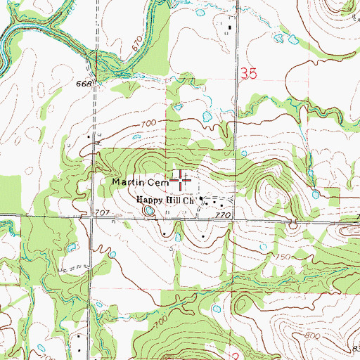 Topographic Map of Martin Cemetery, OK
