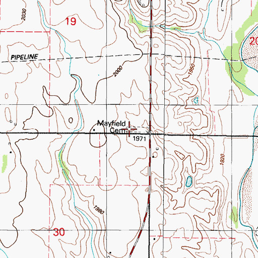 Topographic Map of Mayfield Cemetery, OK